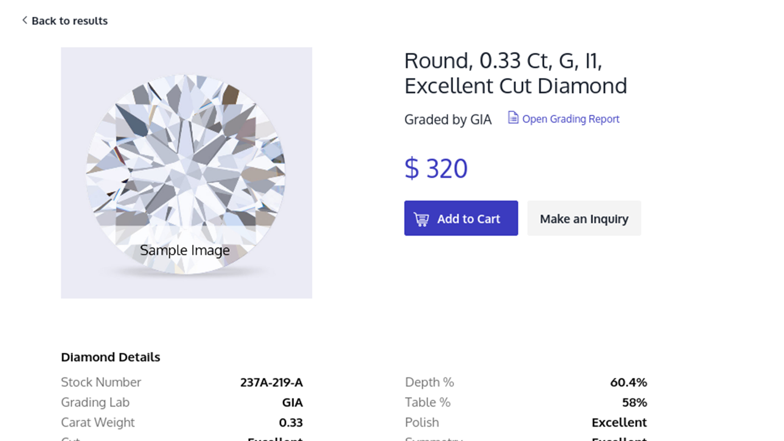 Diamond Search Product Page View
