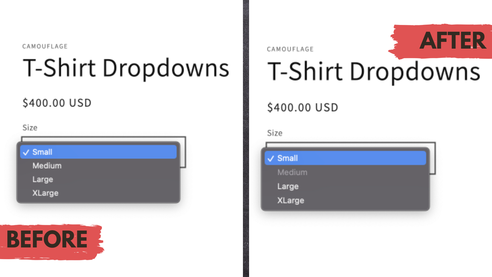 disable sold out options in dropdowns