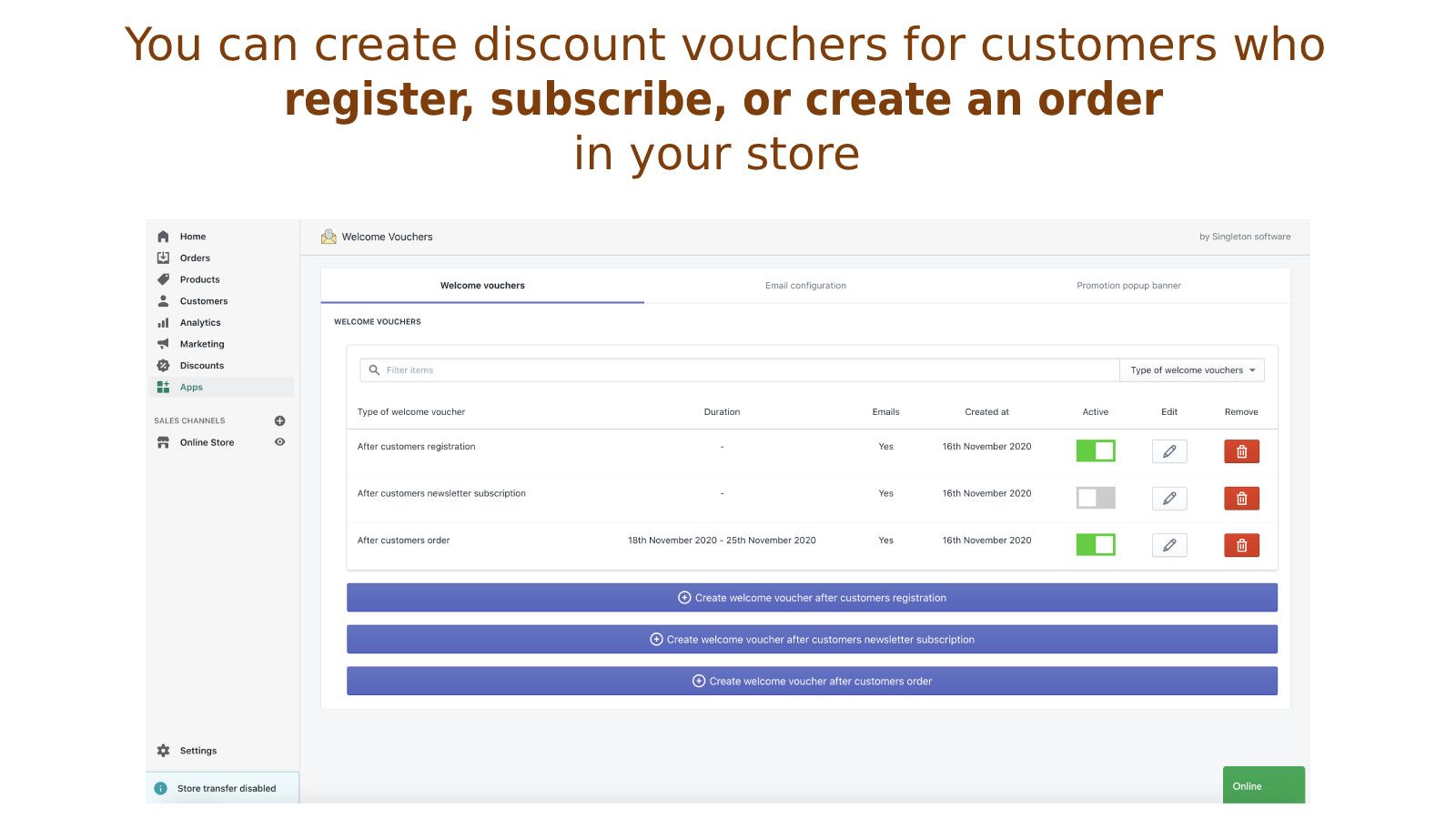 Discount for customers who register, subscribe or create order