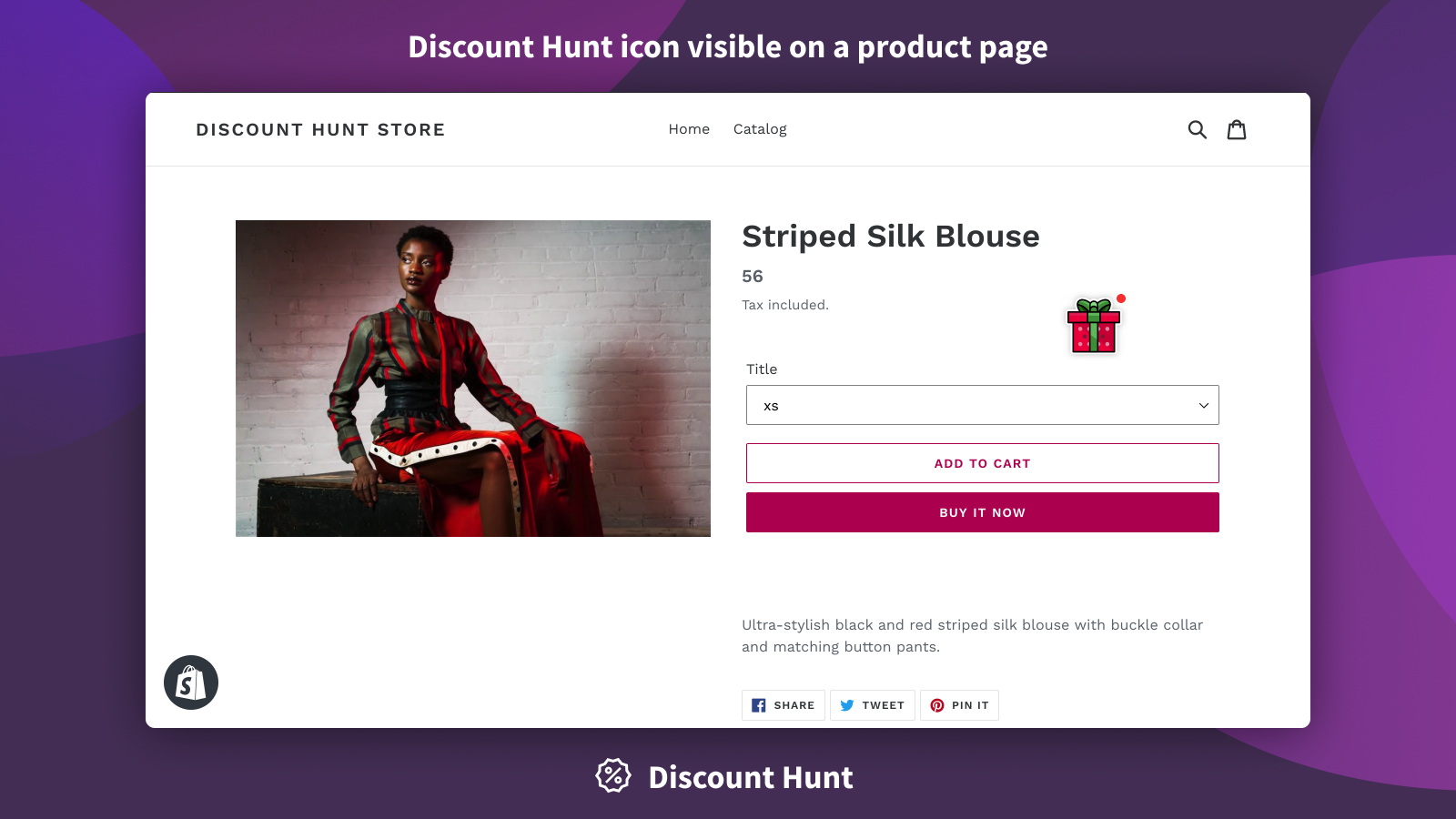 Discount Hunt icon visible on a product page