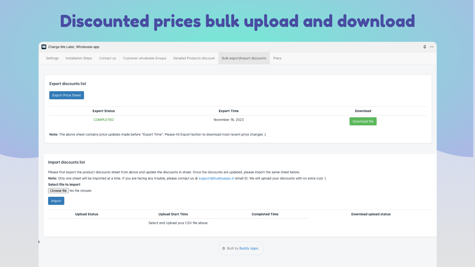 Discounted prices bulk upload and download