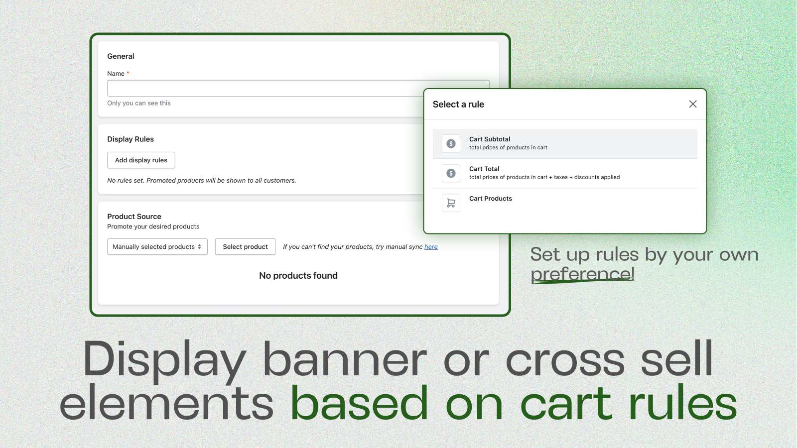 Display banner or cross-sell elements based on cart rules