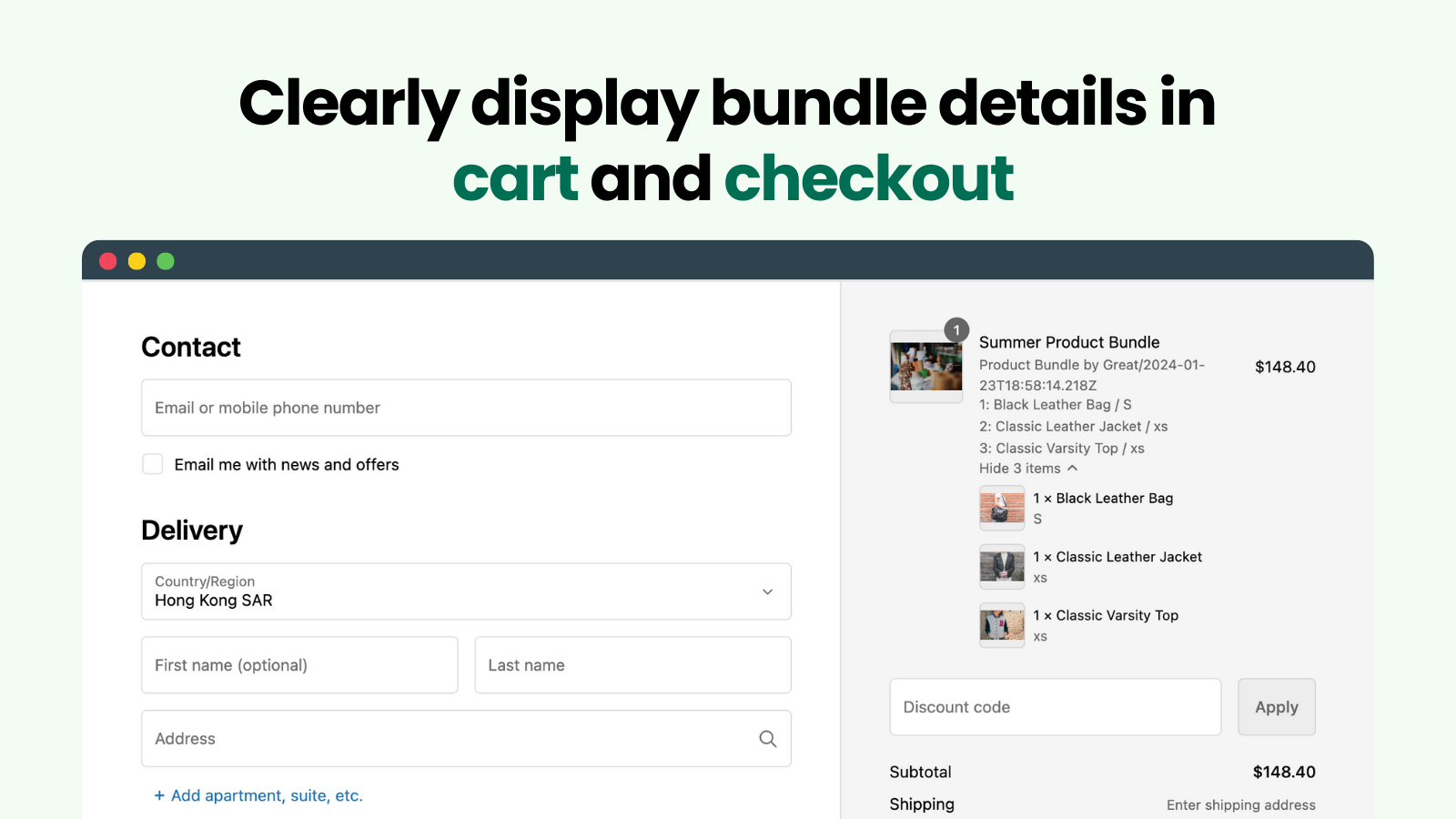 Display bundle details in cart and checkout