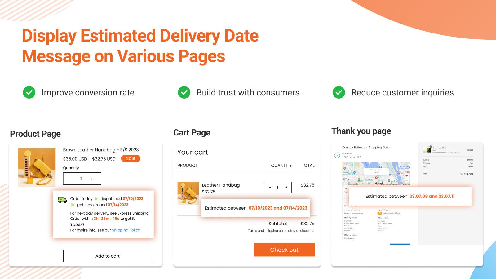 Display Estimated Delivery Date Message on Various Pages