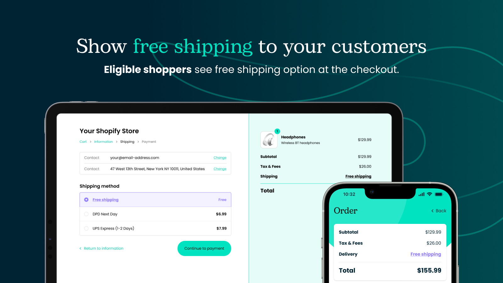 Display Free shipping to your customers in your Shopify store