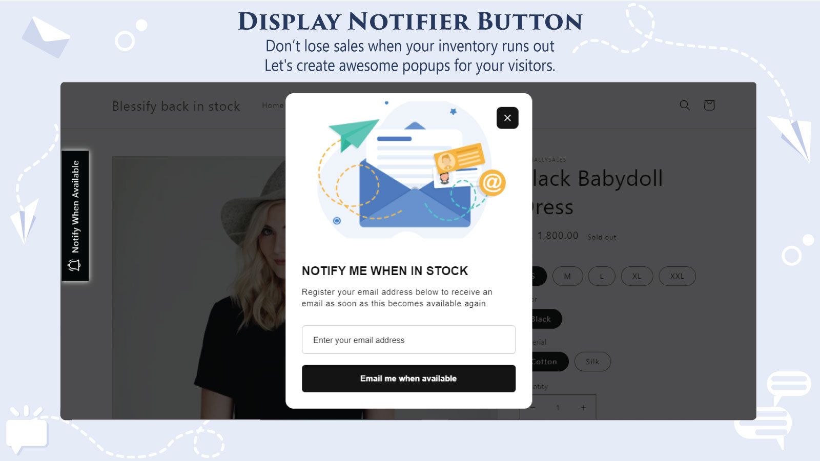 Display notifier button and popup