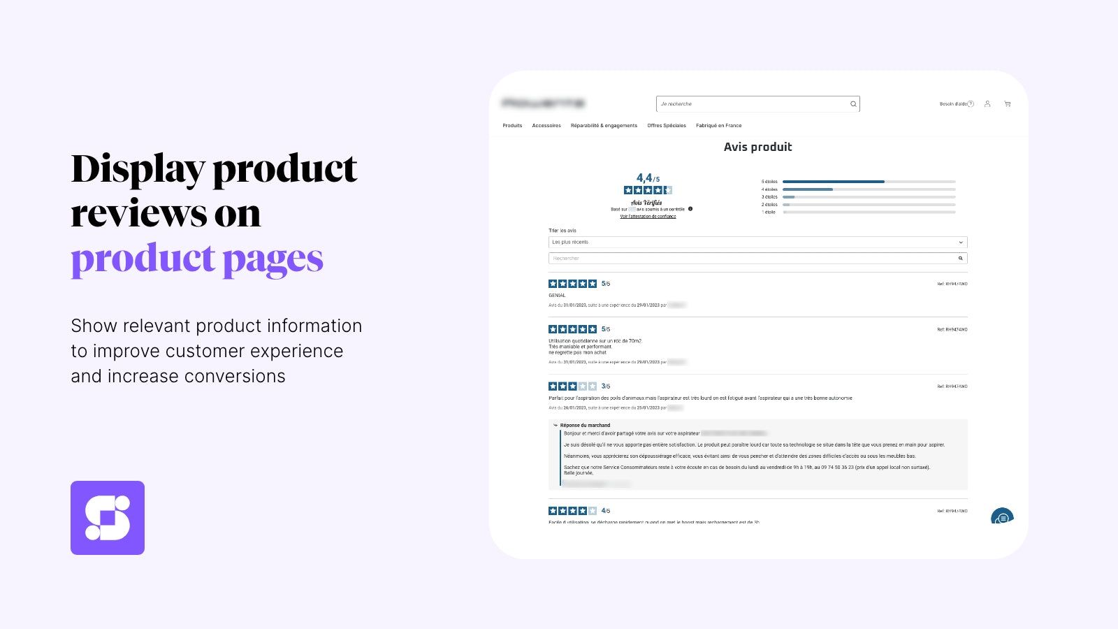 Display product reviews on product pages