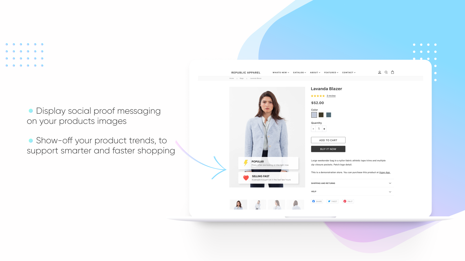 Display social proof messaging on product images