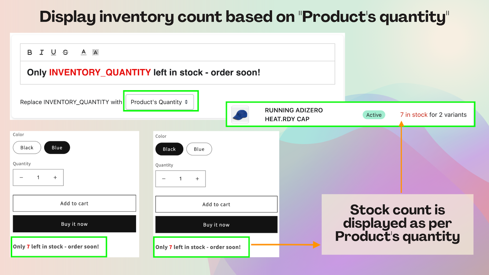 Display stock count as per product's quantity