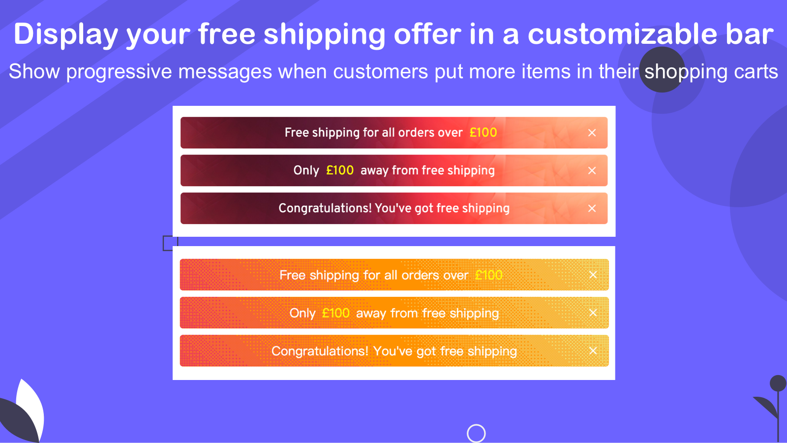 Display your free shipping offer in a customizable bar