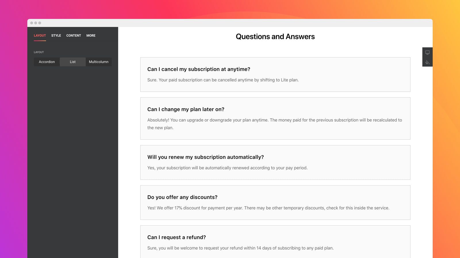 Display your questions in a list