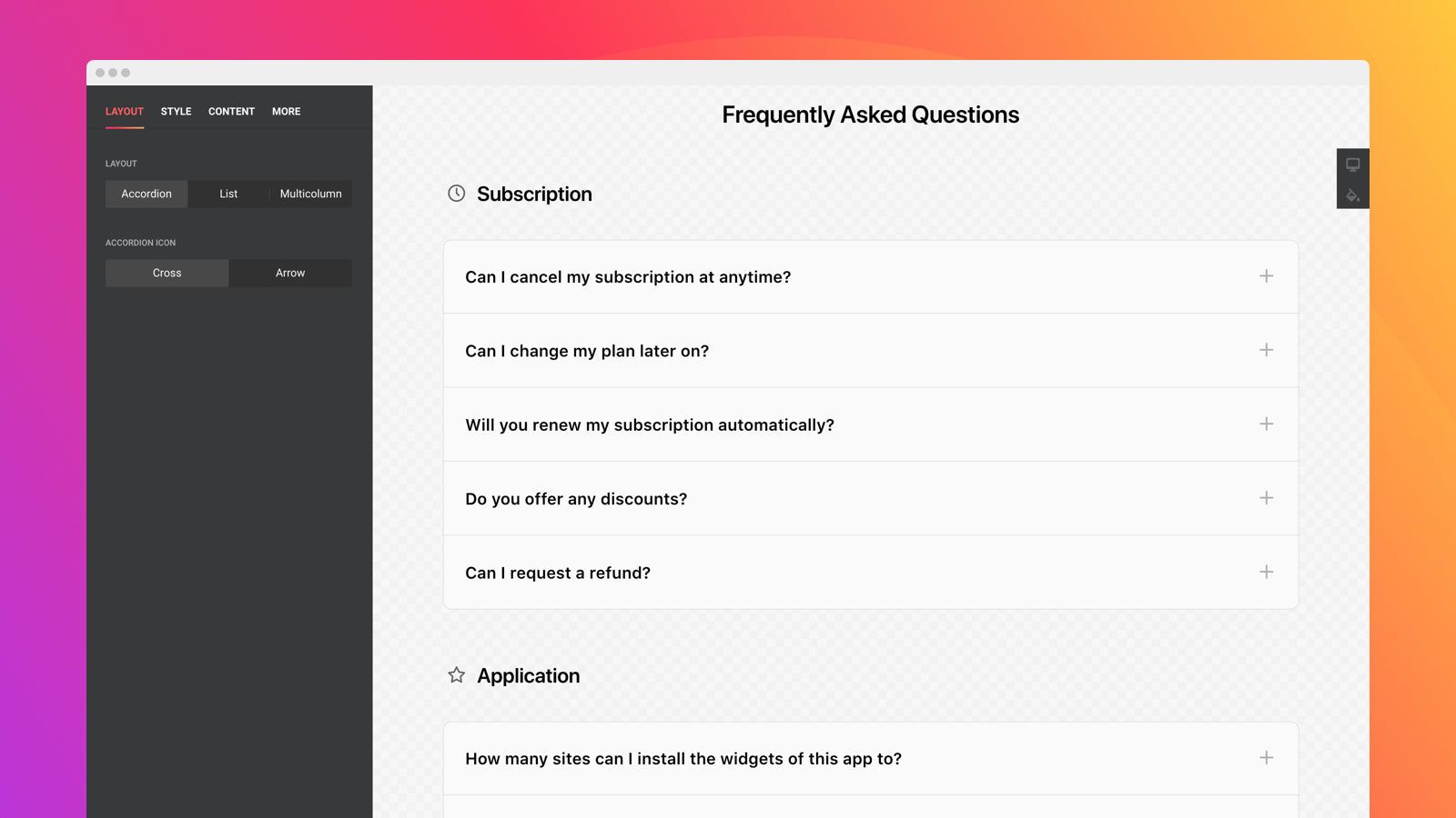 Display your questions in an accordion