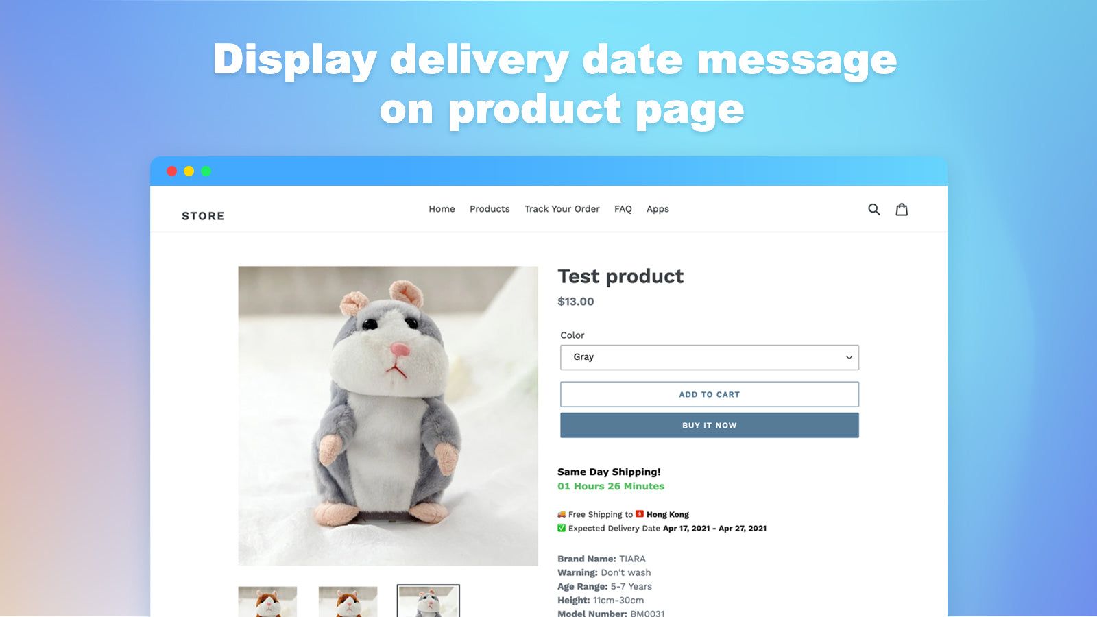 Displaying order deadline in product pages