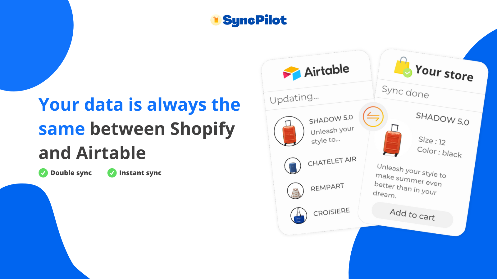 Double and instant sync between Airtable and Shopify
