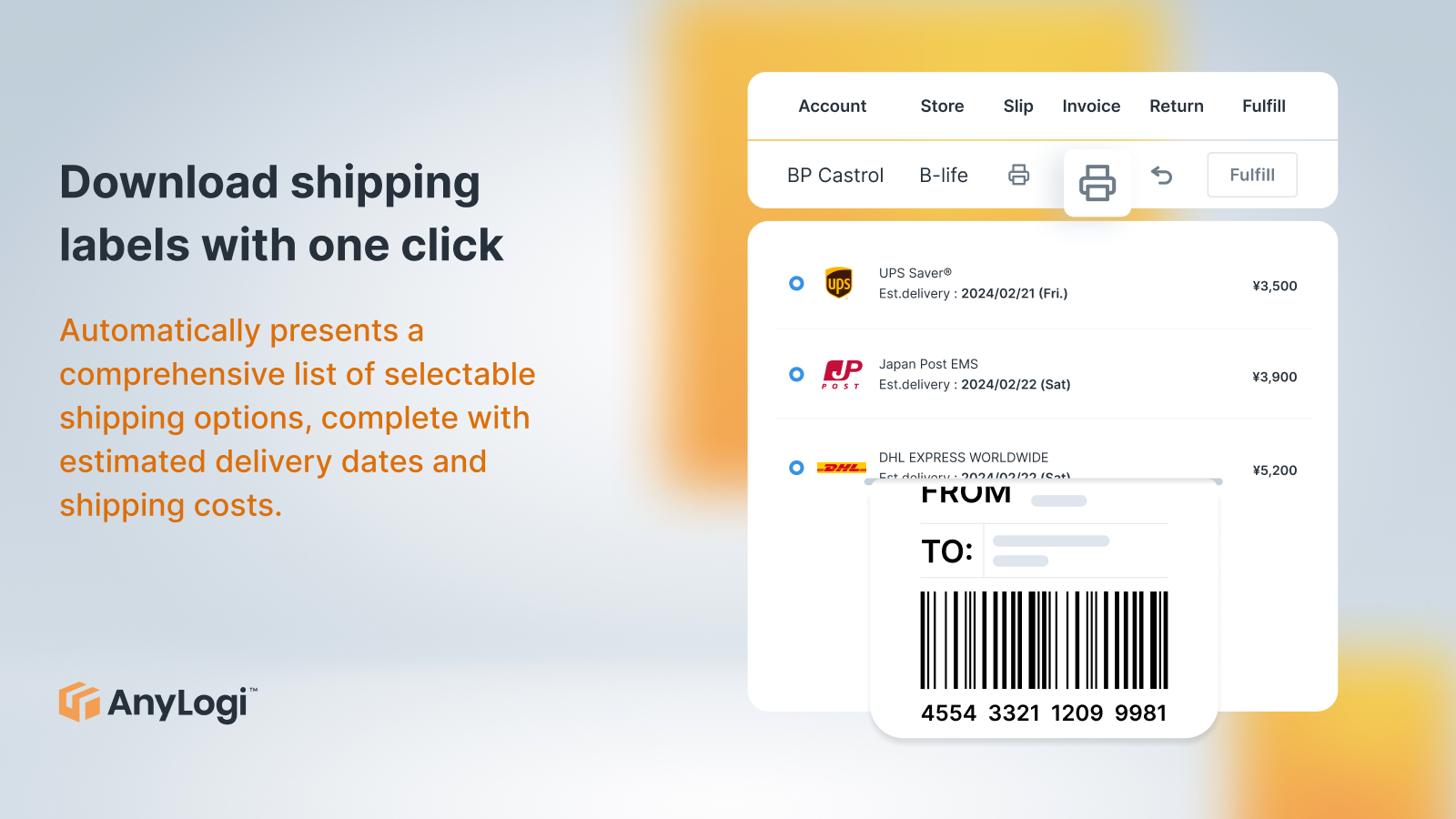 Download shipping labels with one click