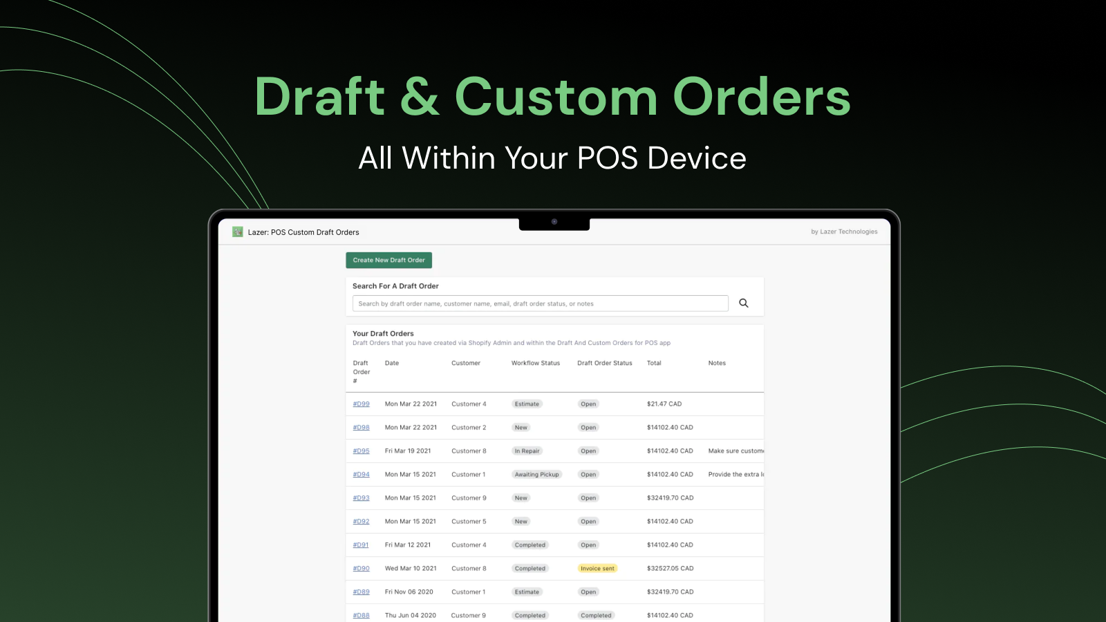 Draft Orders For POS Dashboard