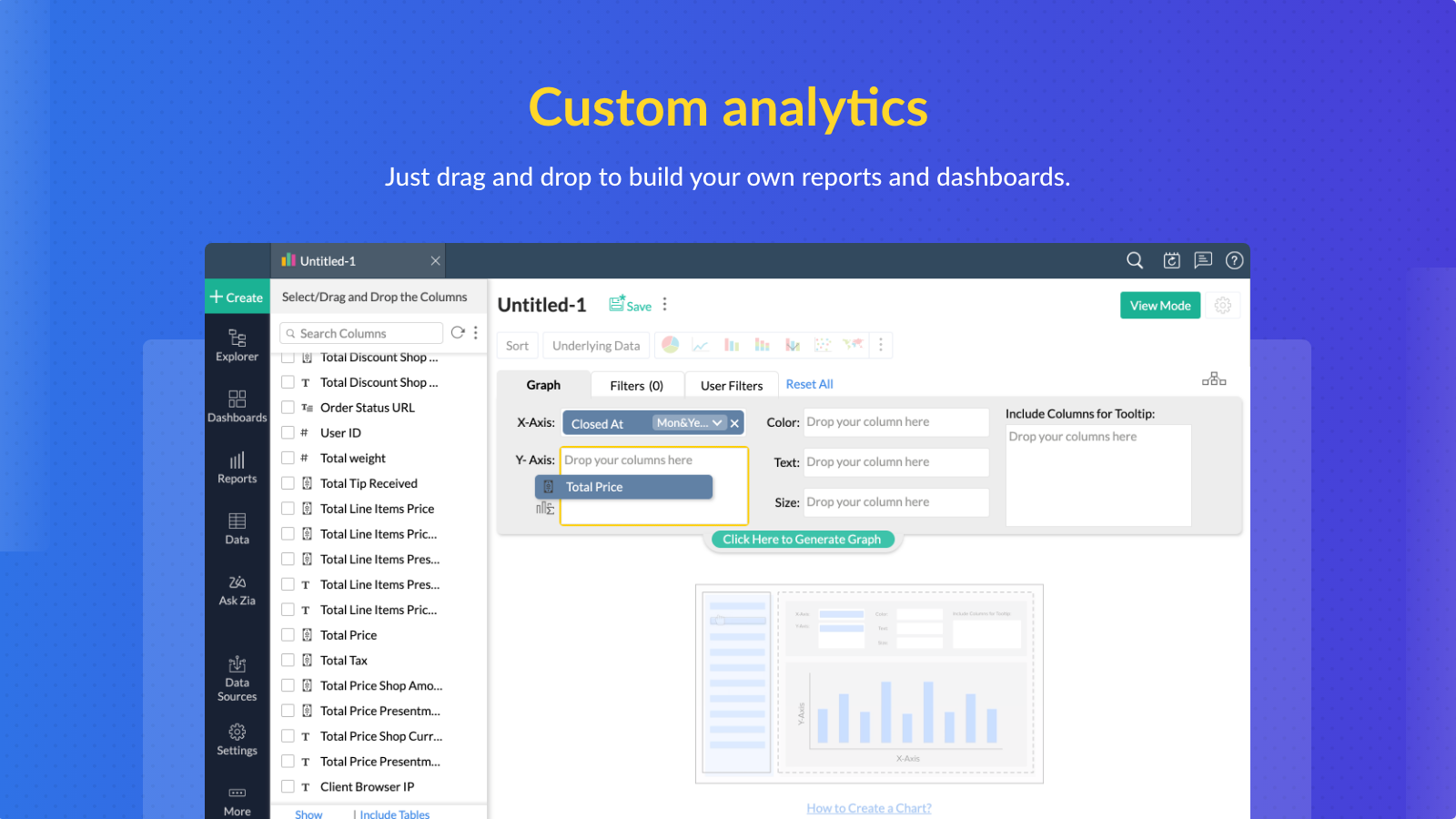 Drag & Drop Custom Analytics Reports & Dashboards