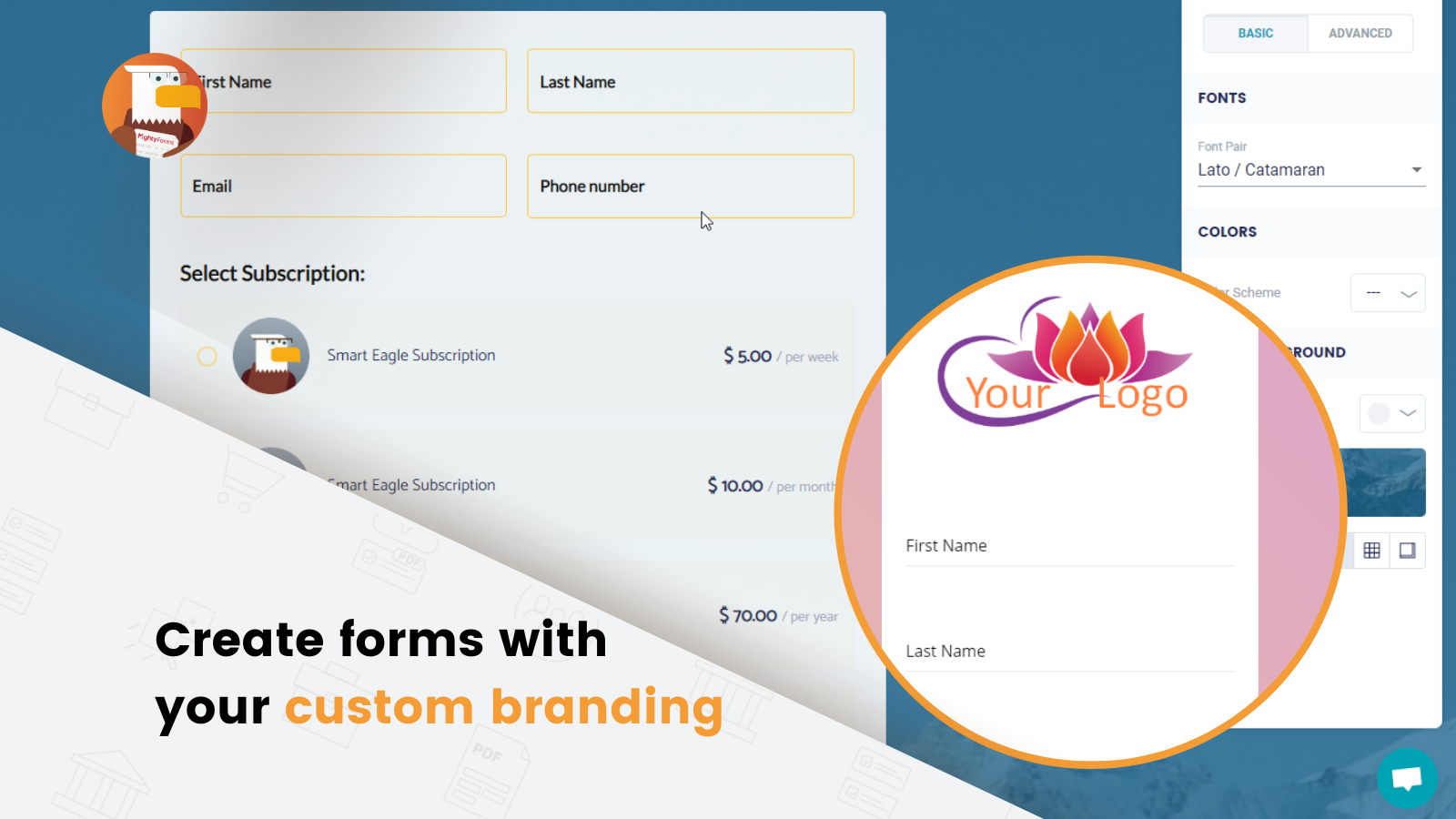  Drag & drop fields, customize your forms to match your branding