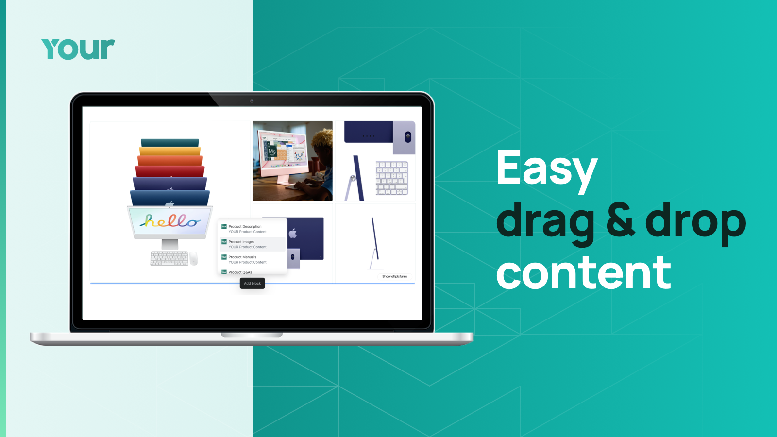 Drag and drop product content such as product images and videos