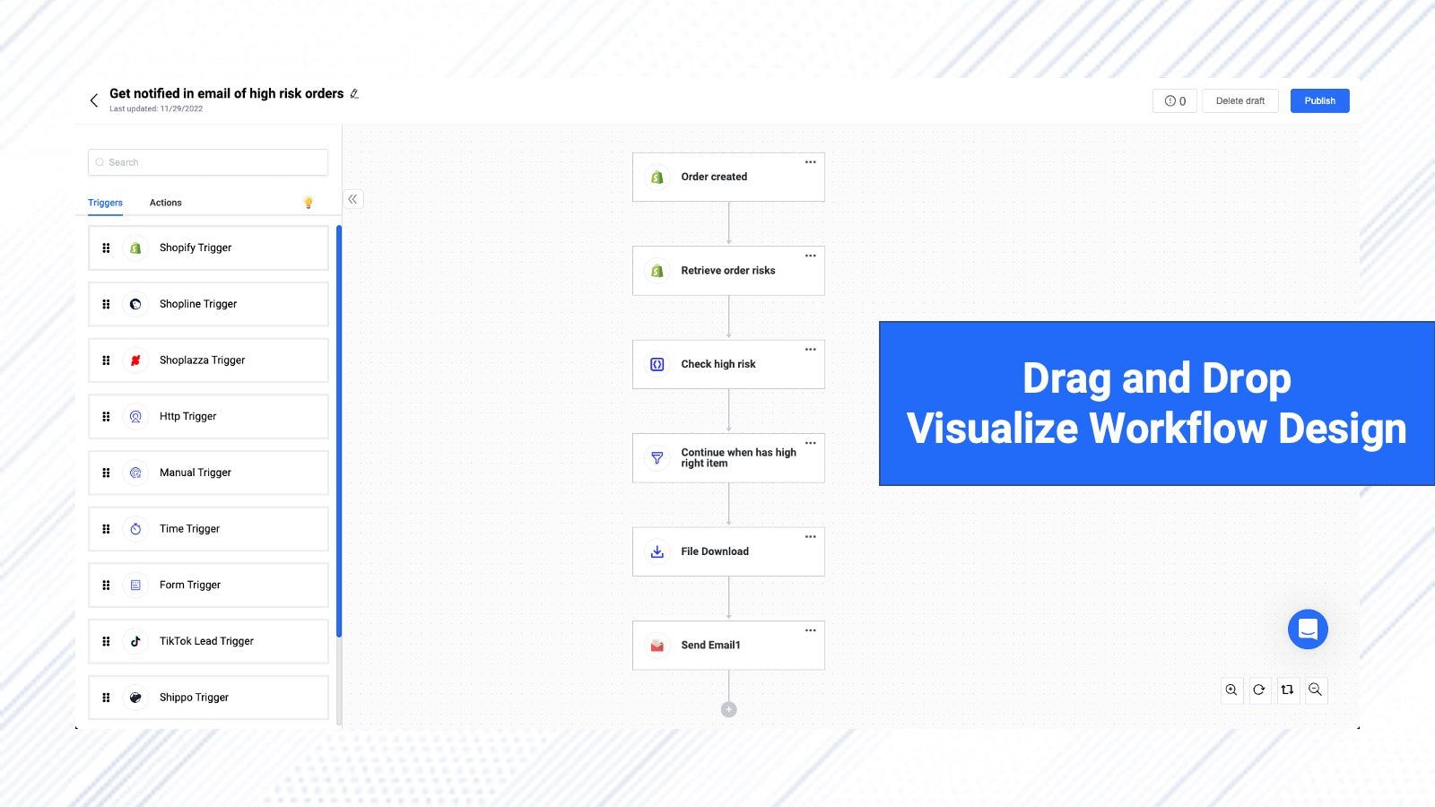 Drag and Drop visualize Wworkflow design