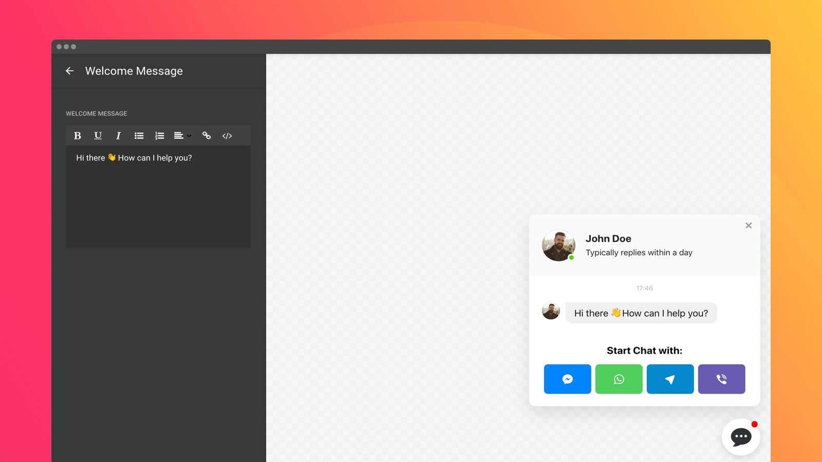 Draw users in chats with the help of engaging welcome message