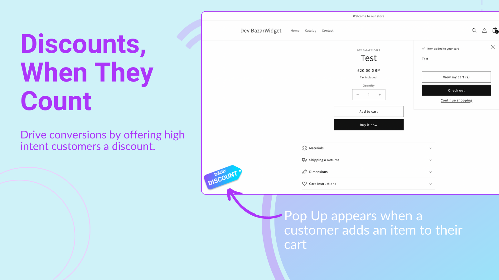 Drive conversions with an add to cart discount pop up