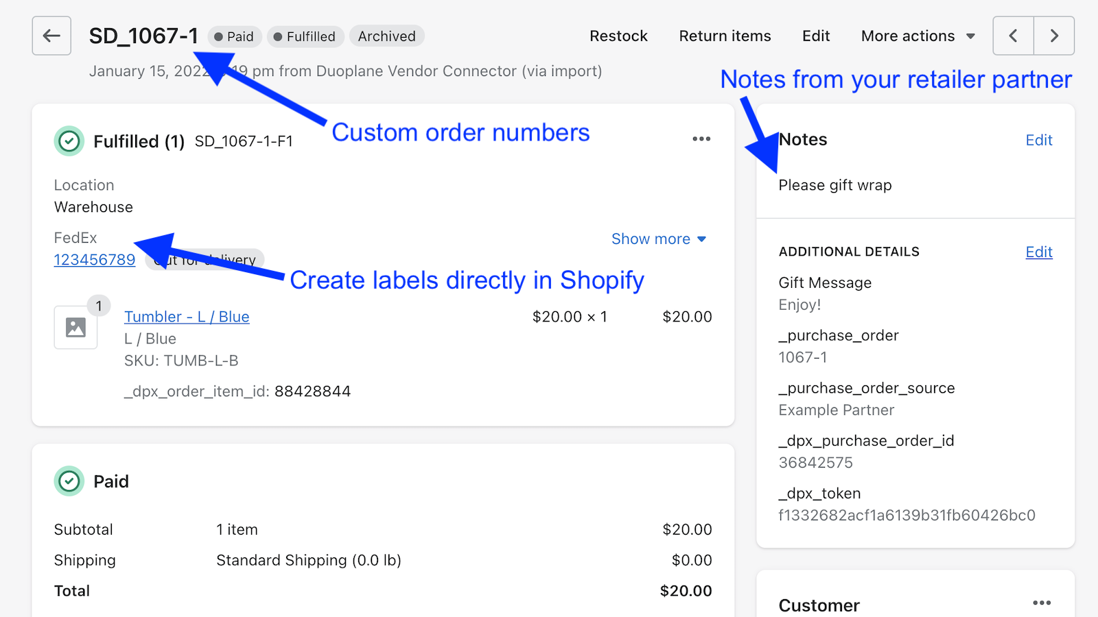 Duoplane PO in Shopify