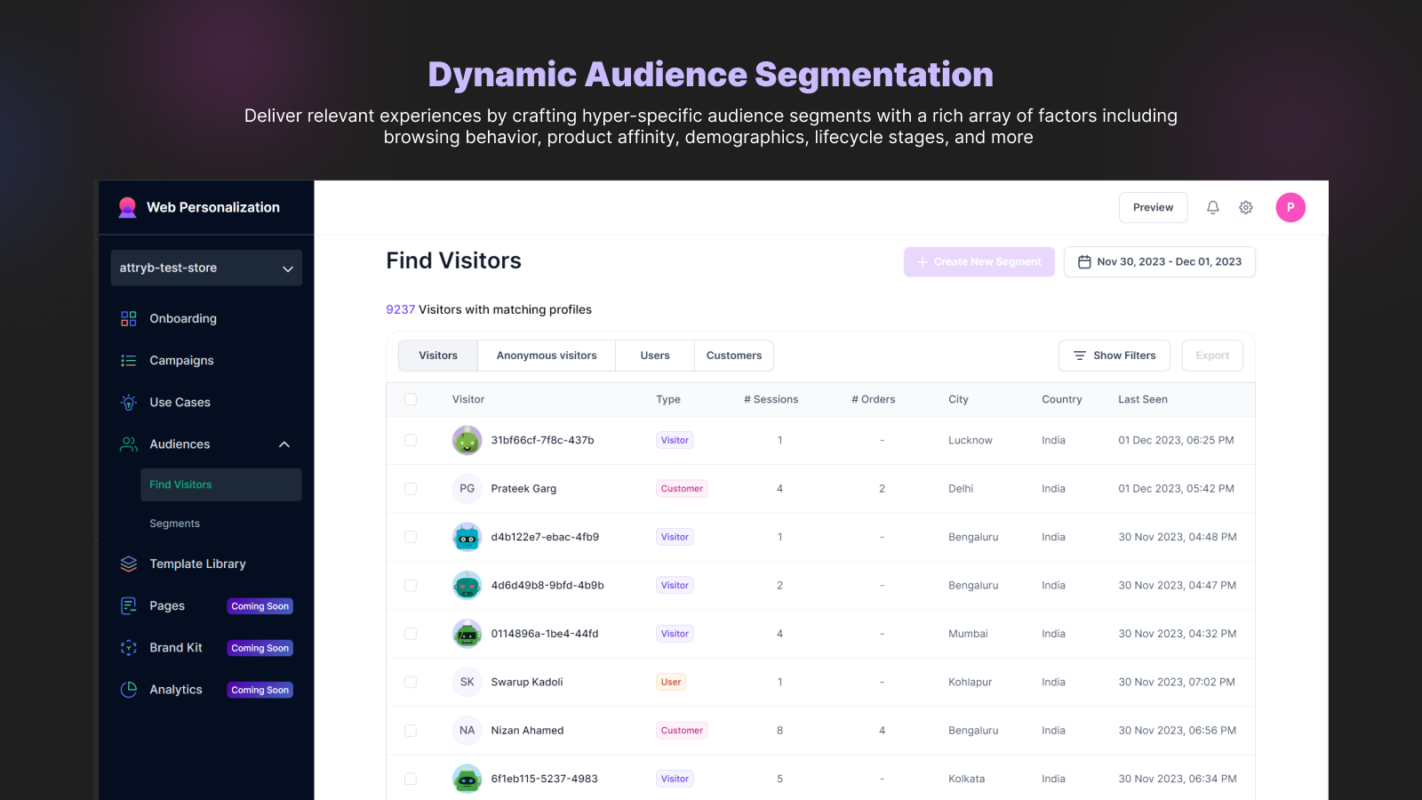 Dynamic Audience Segments - List of visitors in the segment