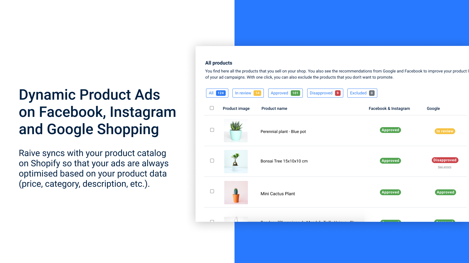 Dynamic Product Ads on Facebook, Instagram and Google Shopping
