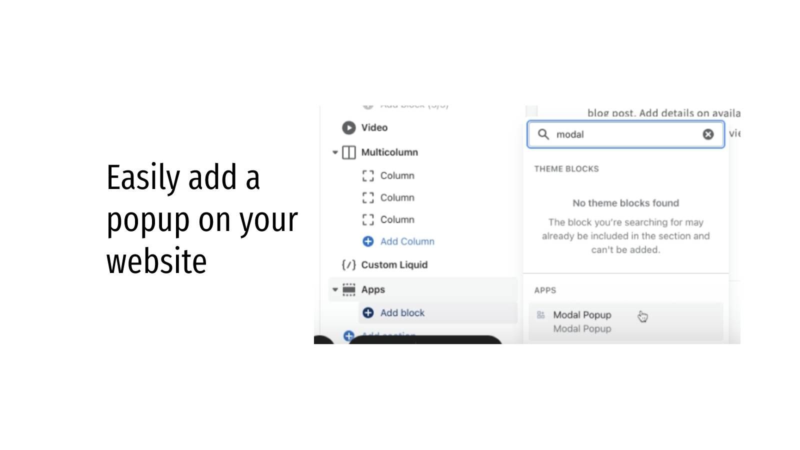 Easily add a popup on your website.