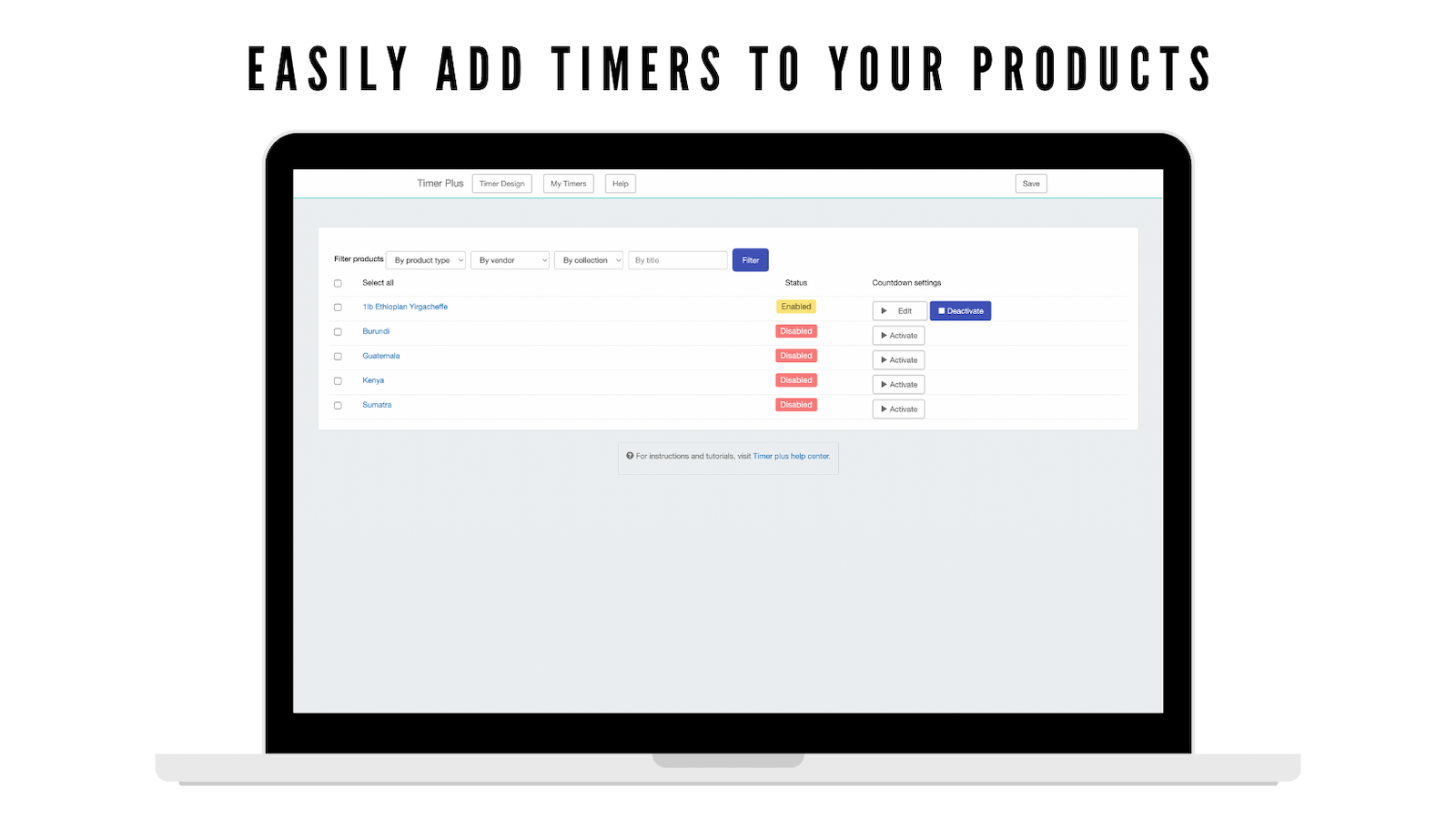 easily add timers to your products