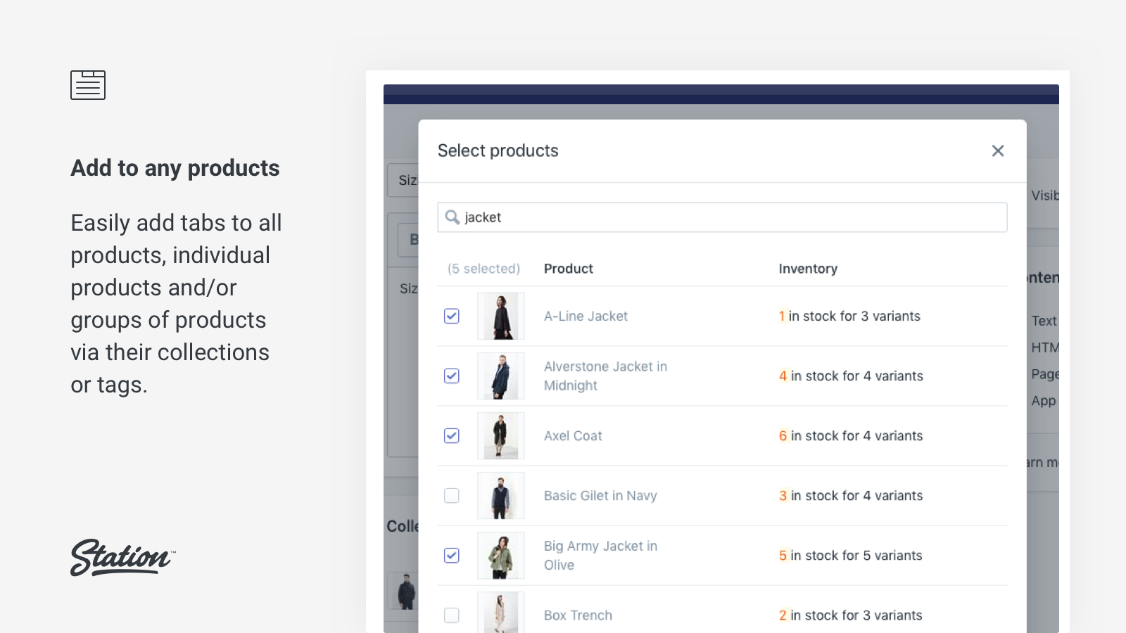 Easily assign tabs to products, product tags and collections