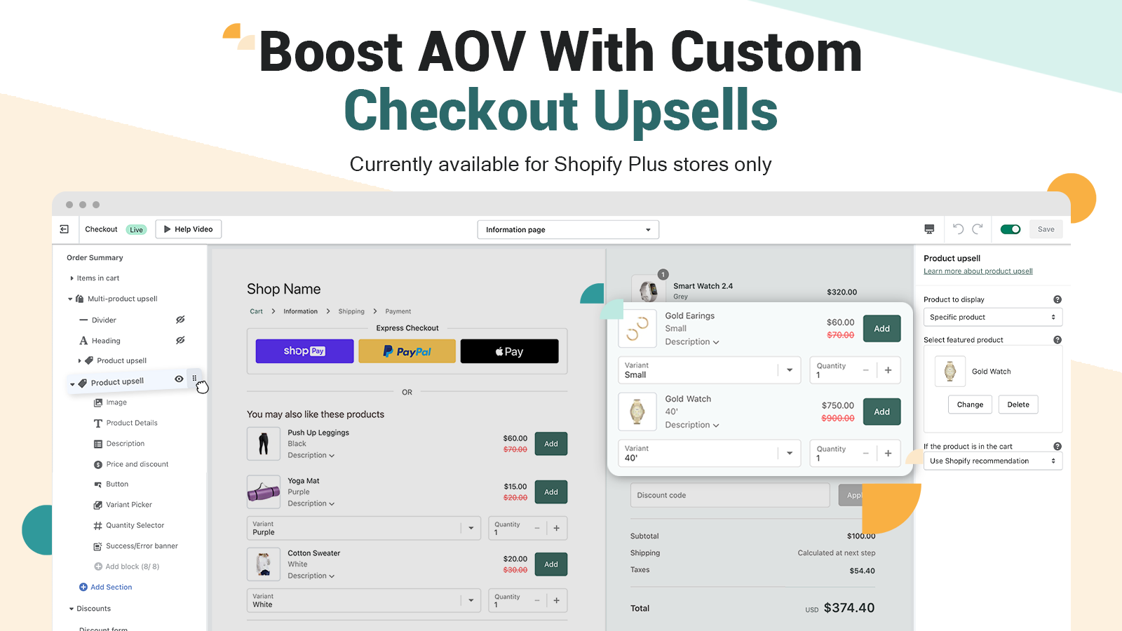 Easily build checkout upsell & post purchase upsell experience
