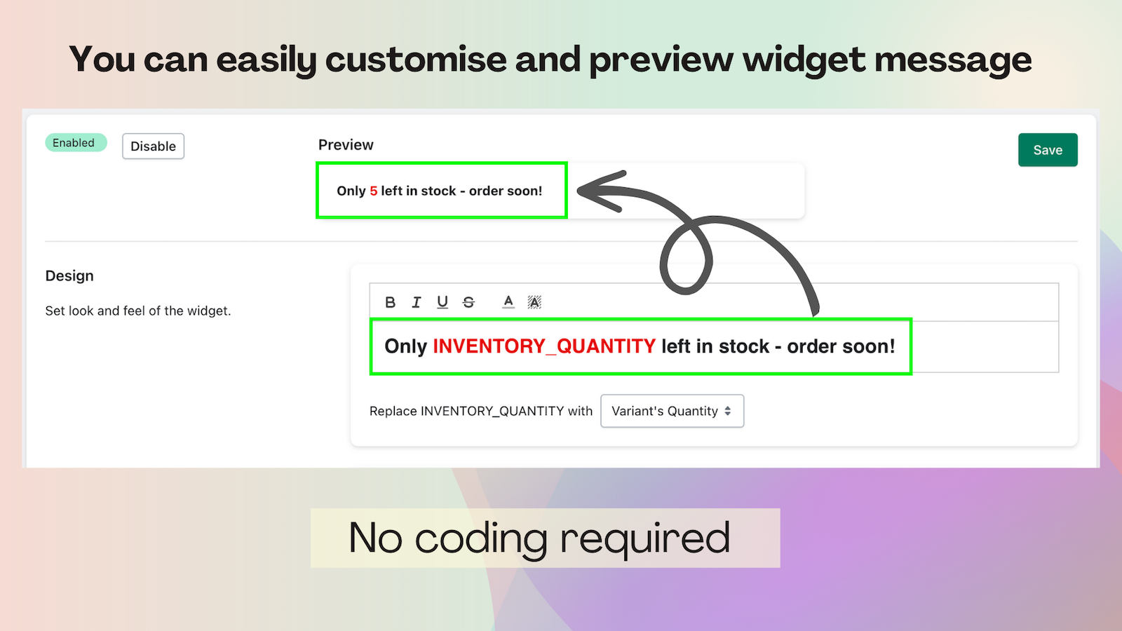 Easily customise and preview widget text