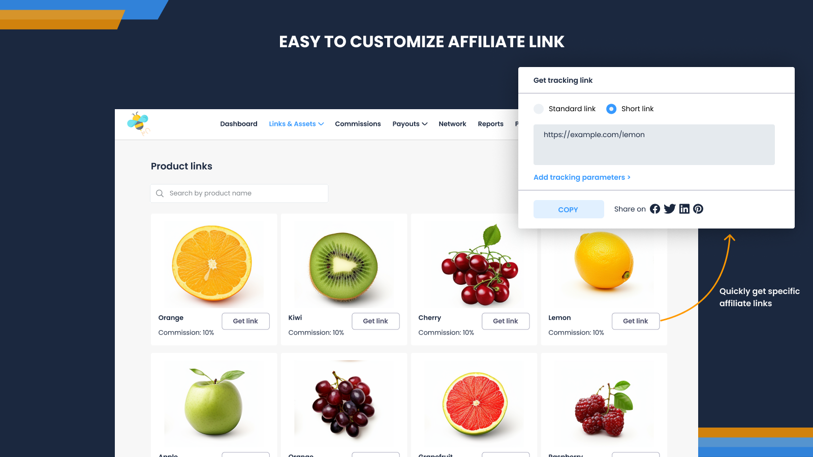 Easily customize affiliate link from affiliate dashboard