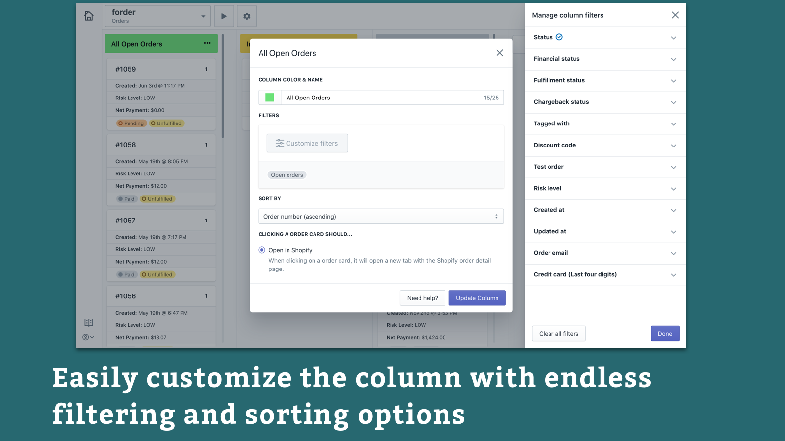 Easily customize column filters & sorting options