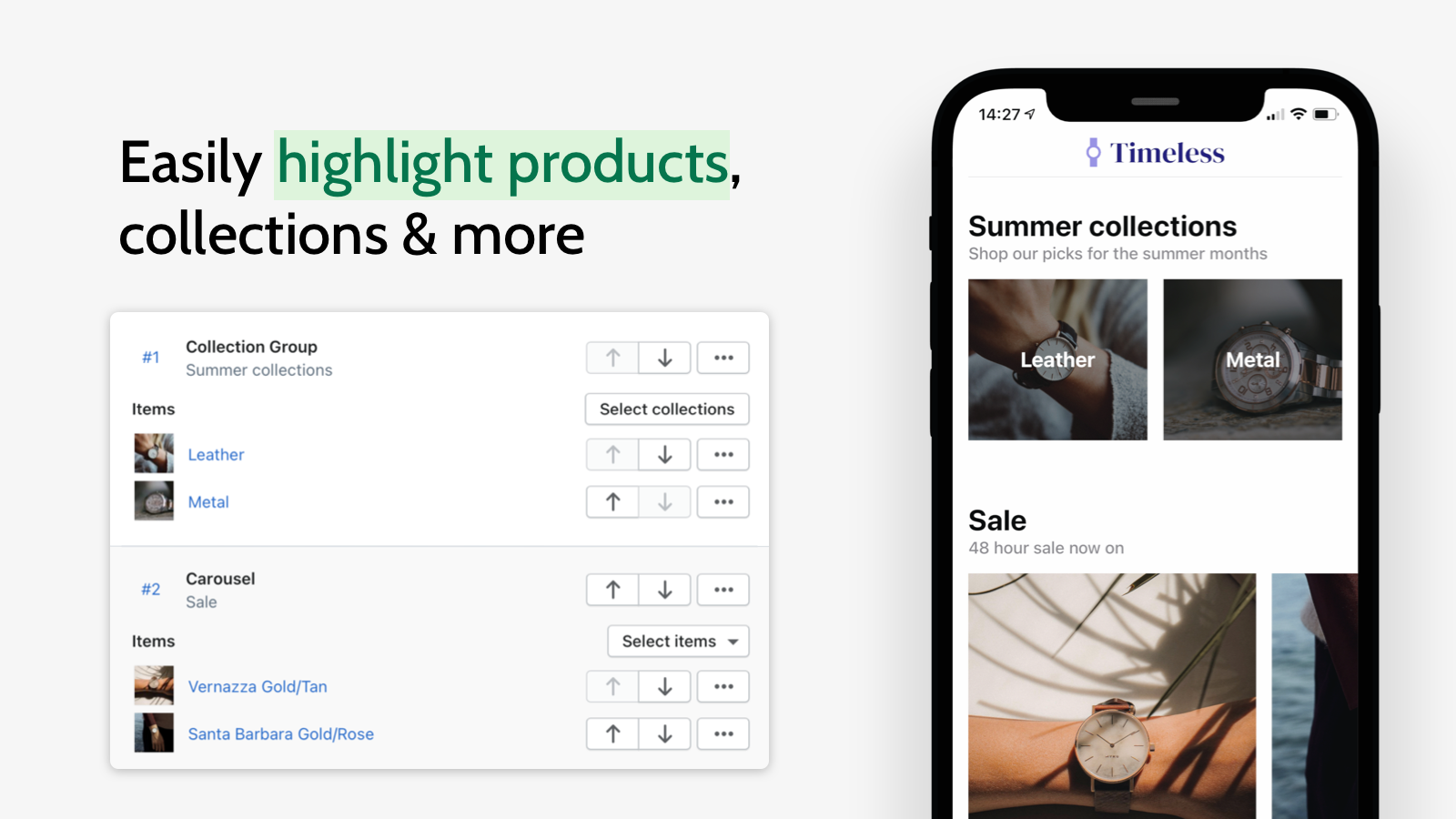 Easily highlight products, collections & more