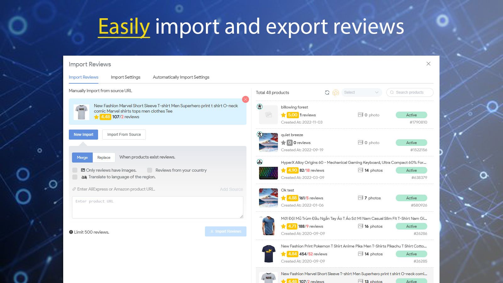 Easily import and export reviews