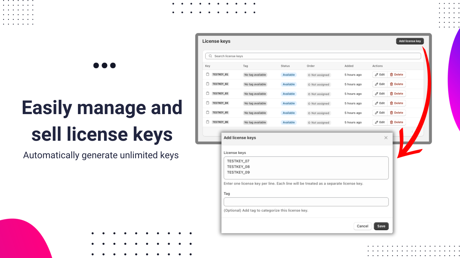 Easily manage and sell license keys