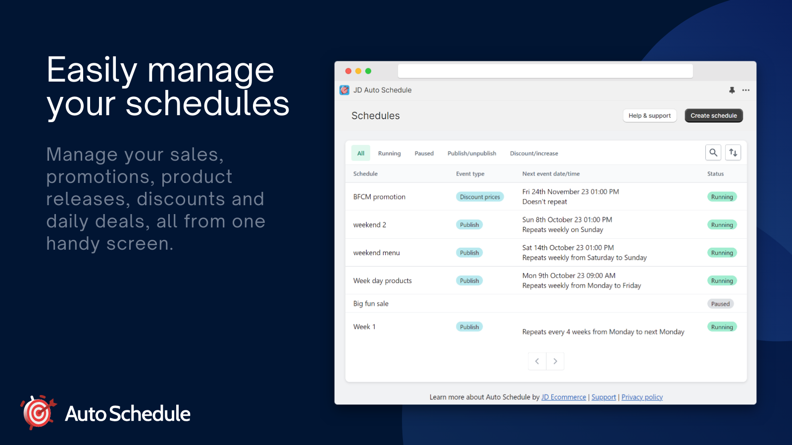 Easily manage your schedules