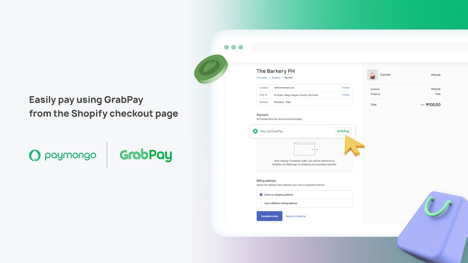 Easily pay using GrabPay from the Shopify checkout page.