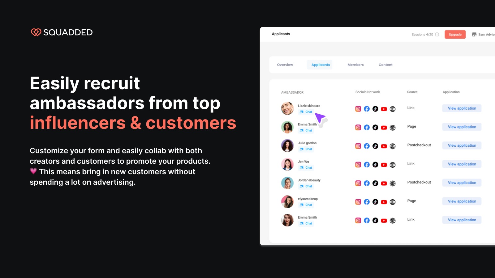 Easily recruit ambassadors from your top customers & influencers