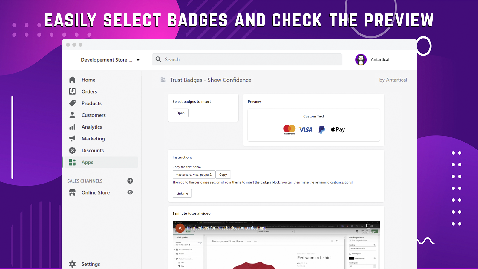 Easily select badges and check the preview