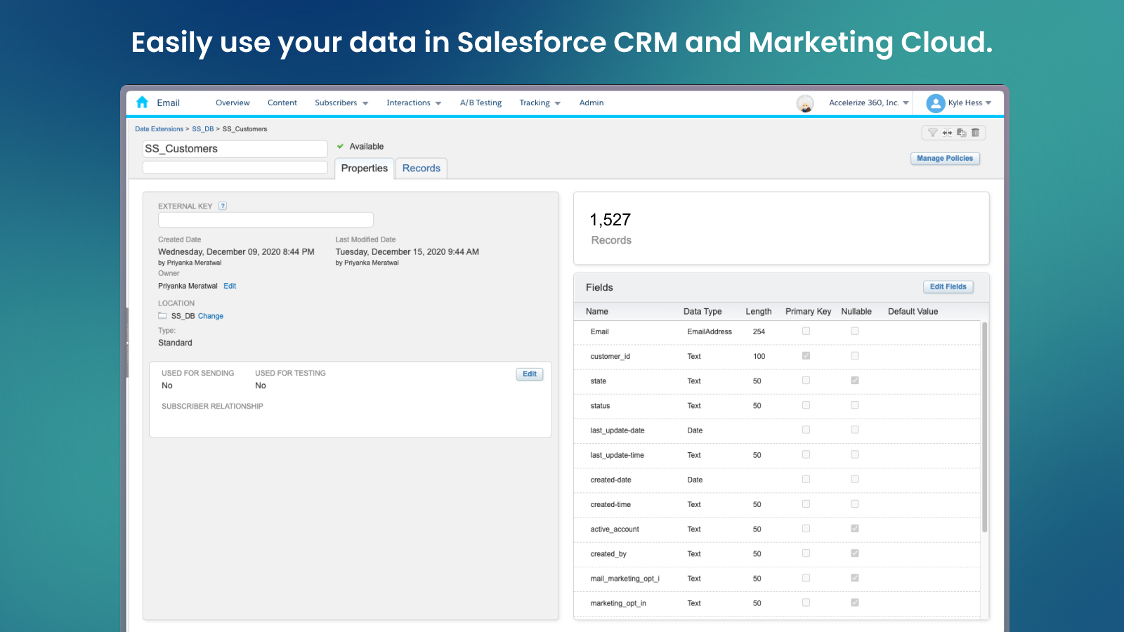Easily use your data in Salesforce CRM and Marketing Cloud.