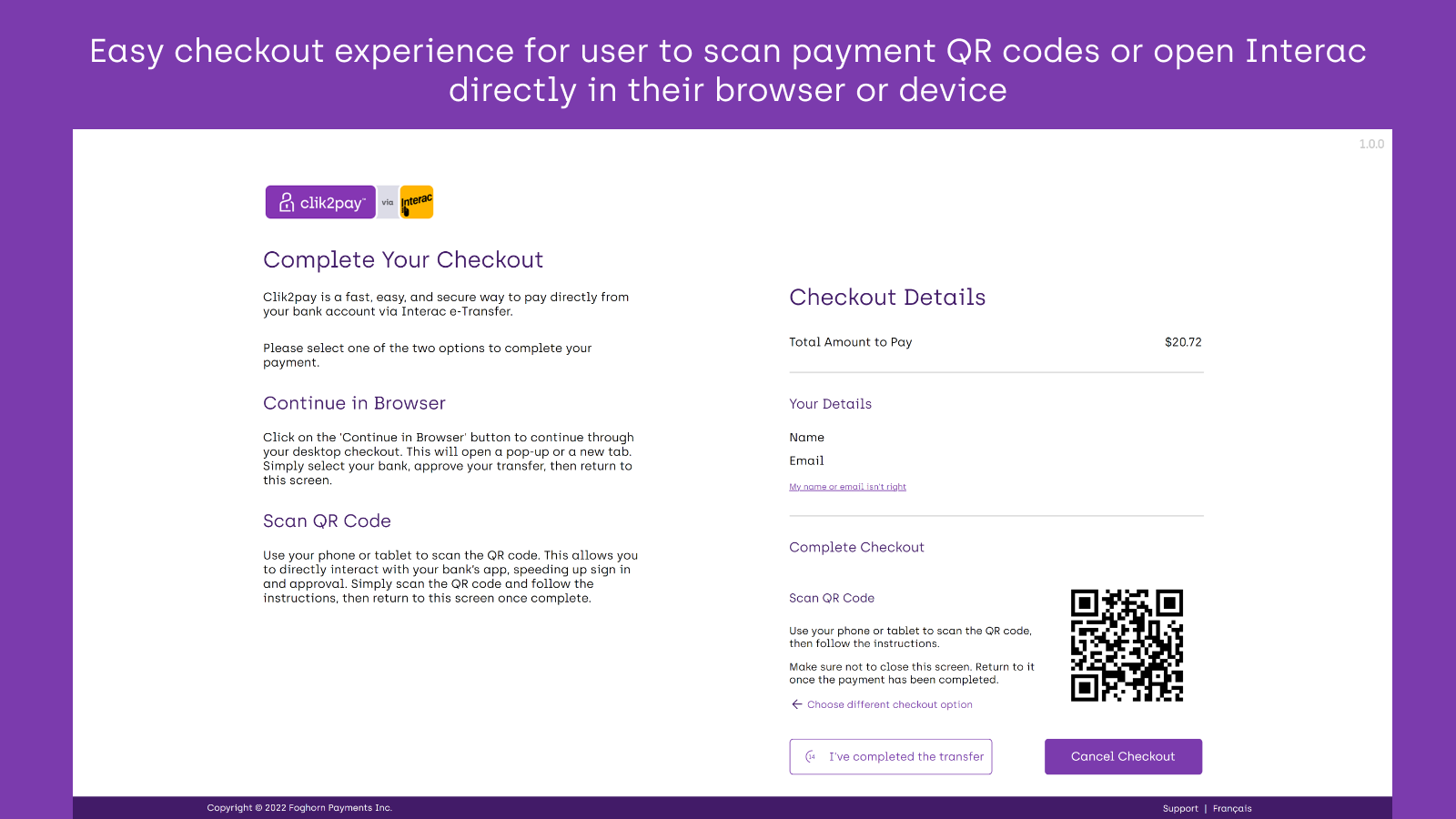 Easy checkout experience for user to scan payment QR codes