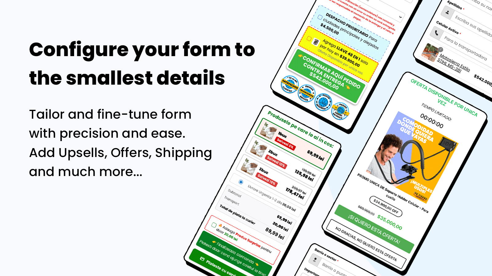 easy cod order form, cash on delivery form with Upsells, Offers