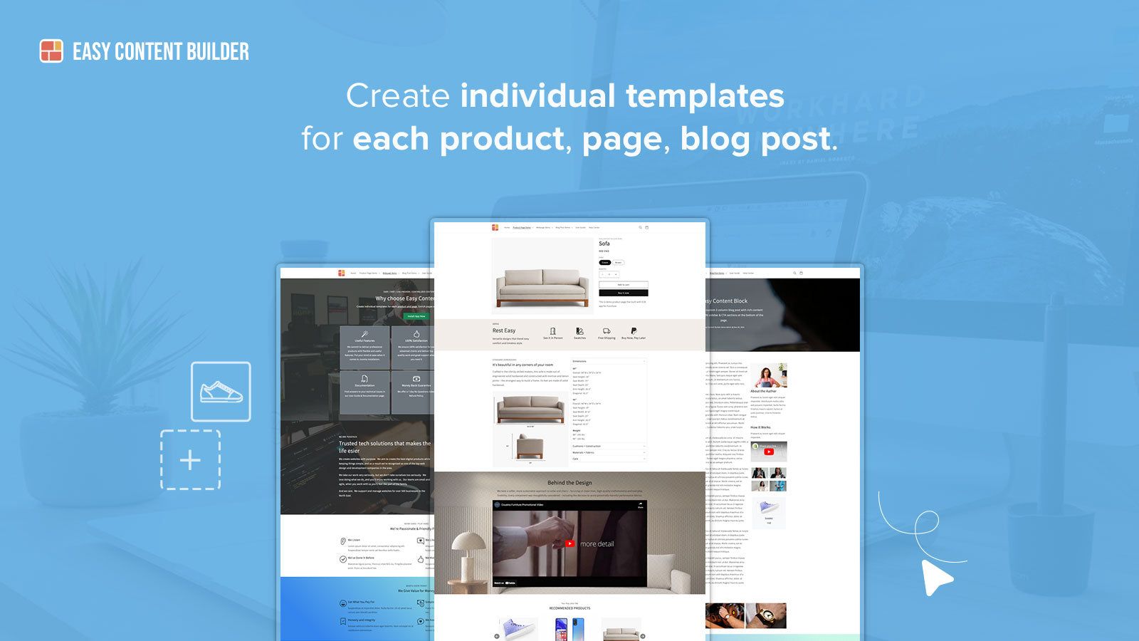 Easy Content Builder, create template for product, page, article