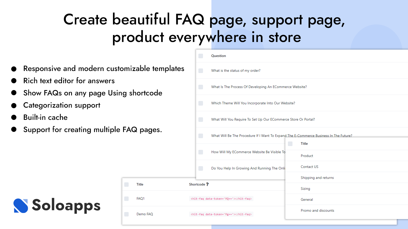 Easy FAQ Page, Customer FAQs, Product FAQs