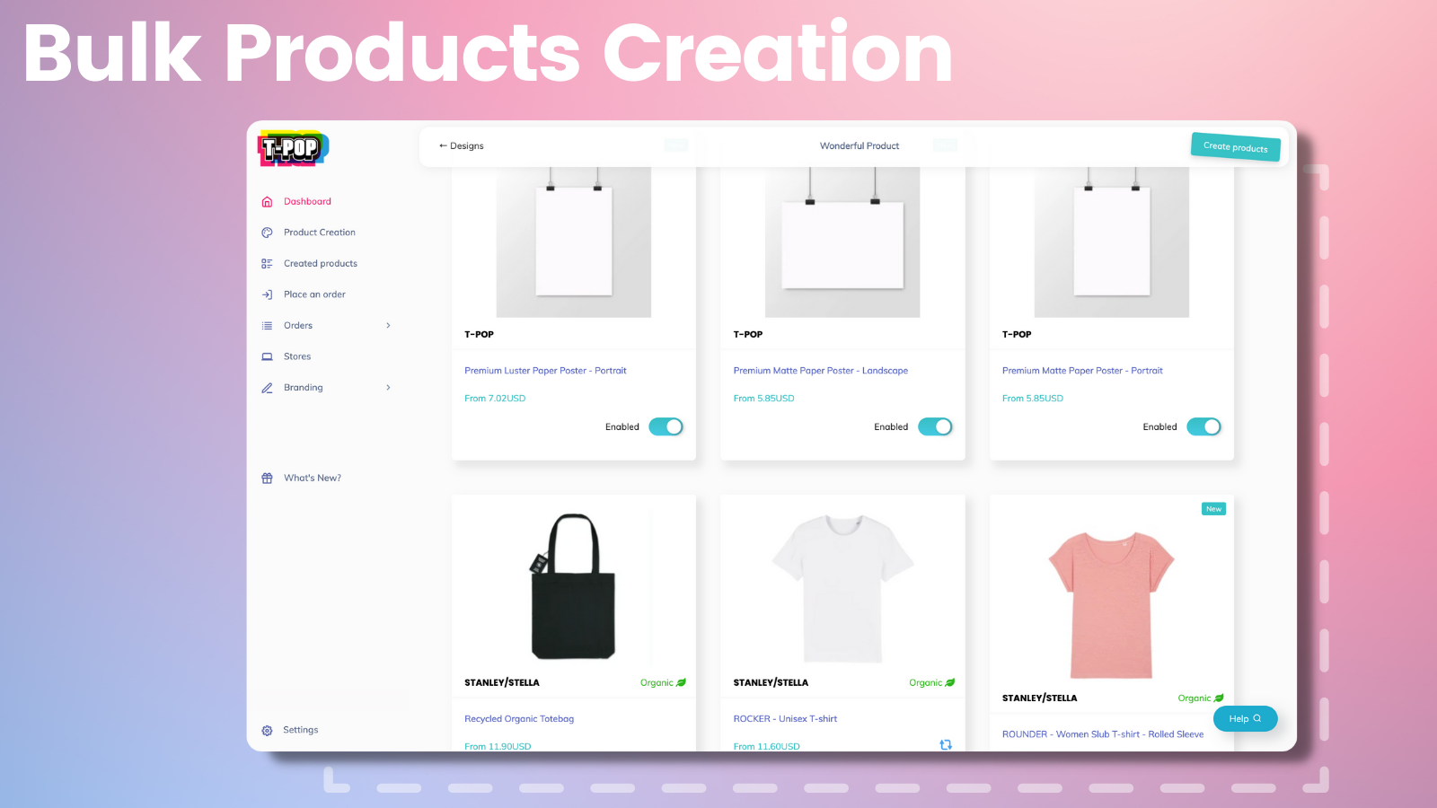 Easy finding of print on demand products (t-shirts) store design