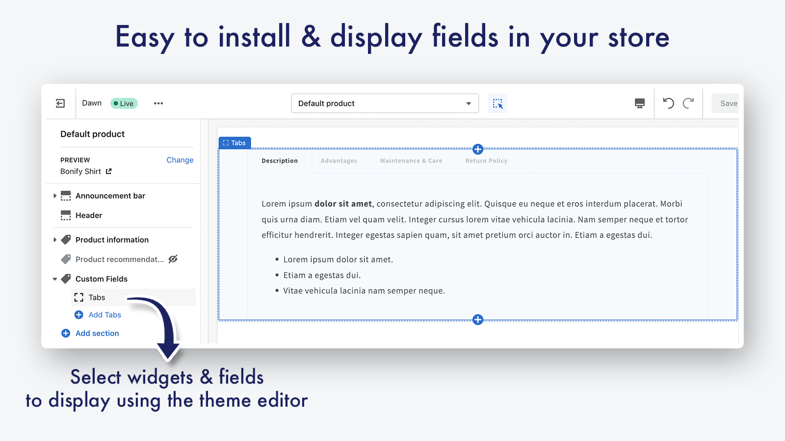 Easy install & display fields in your store